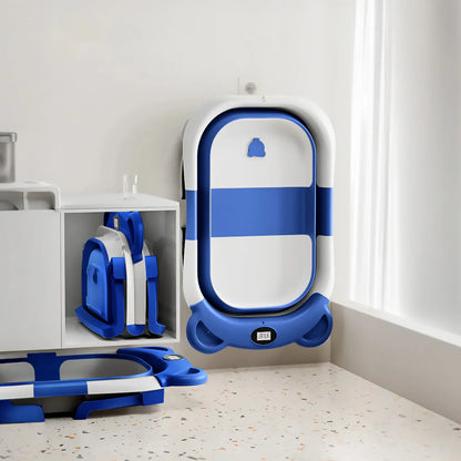 Folding Baby Bath Tub with Temperature Gauge and Cushion