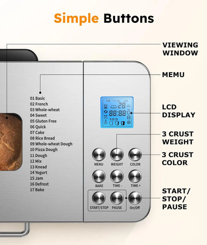 17 in 1 Automatic Stainless Steel Bread Machine,