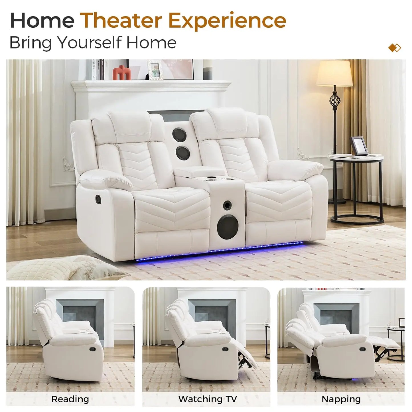 Manual Faux Leather Recliner Loveseat with Bass Speaker