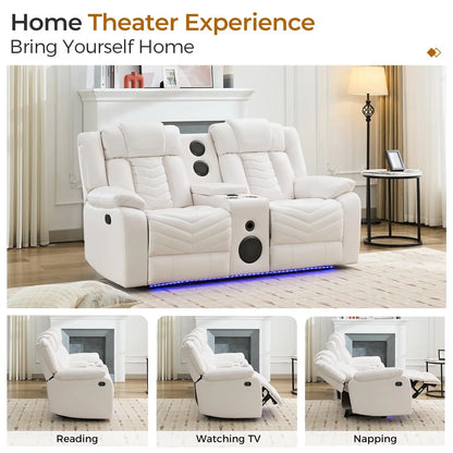 Manual Faux Leather Recliner Loveseat with Bass Speaker