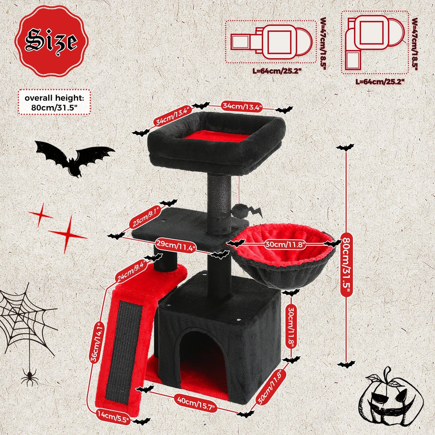 Cat Tower with Scratching Posts,  Big Hammock and Removable Top Perch