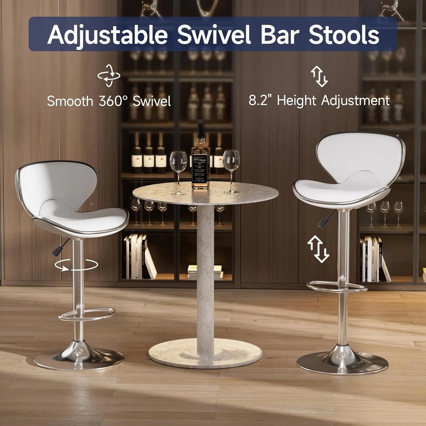 Set of 2 Adjustable Swivel Barstools for Kitchen Counter