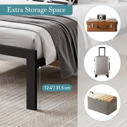HOOMIC Metal Bed Frame with Upholstered Finely Stitched Headboard