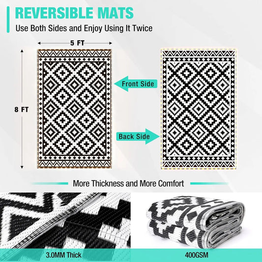 5'X8' Waterproof Reversible Outdoor Rug with LED Lights