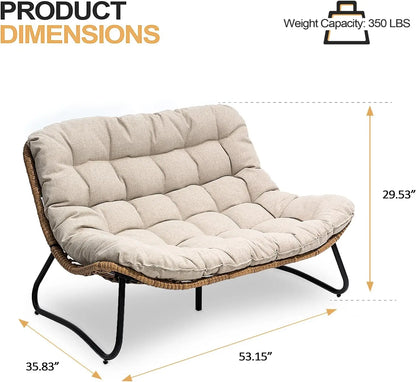 Boho Rattan Outdoor Loveseat with Soft Cushion