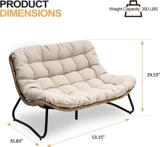Boho Rattan Outdoor Loveseat with Soft Cushion