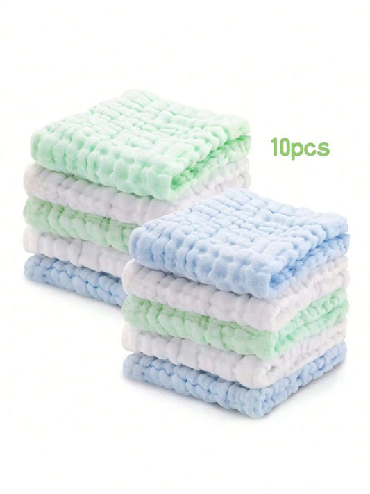 10pcs Soft Absorbent Cotton Muslin Baby Face & Bath Washcloths