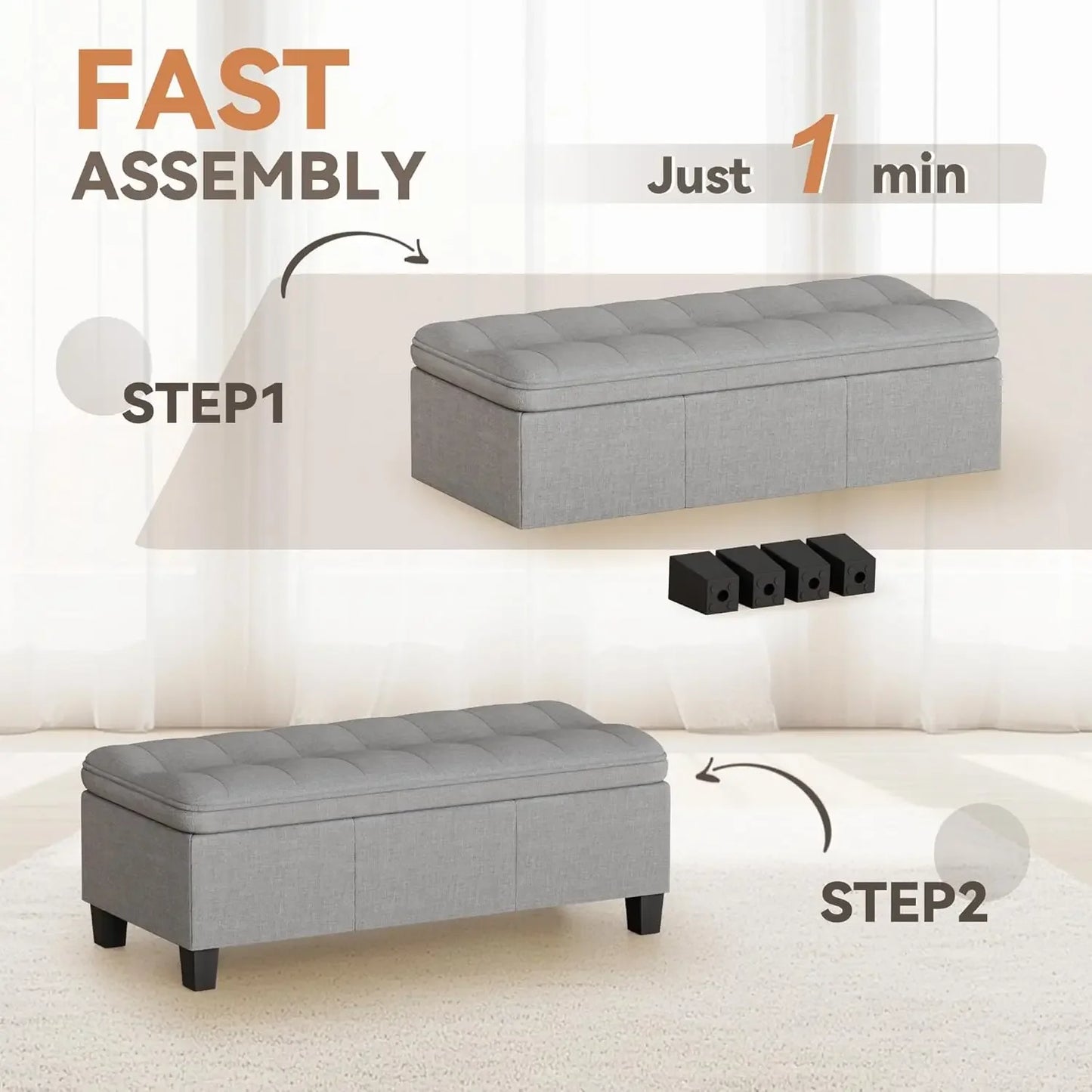 Upholstered Storage Bench with Legs