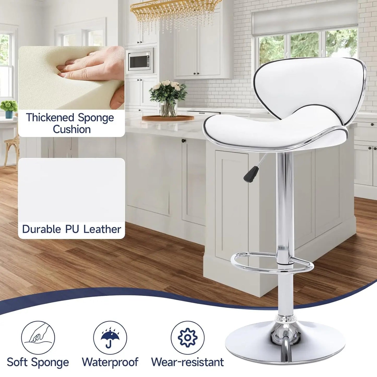 Set of 2 Adjustable Swivel Barstools for Kitchen Counter