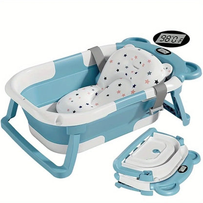 Folding Baby Bath Tub with Temperature Gauge and Cushion
