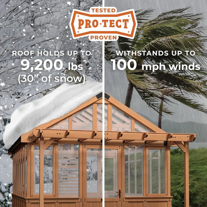 13' x 11' Cedar Wood and Polycarbonate Walk-in Greenhouse Kit with Pergola