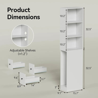 Tall Narrow Bathroom Organizer with 3-Level Adjustable Shelves