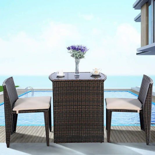 3 PCS Cushioned Outdoor Wicker Patio Bistro Set
