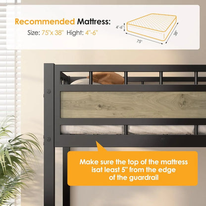 Twin Size Heavy Duty Metal Loft Bed with Stairs, Storage & Large Under-Bed Space