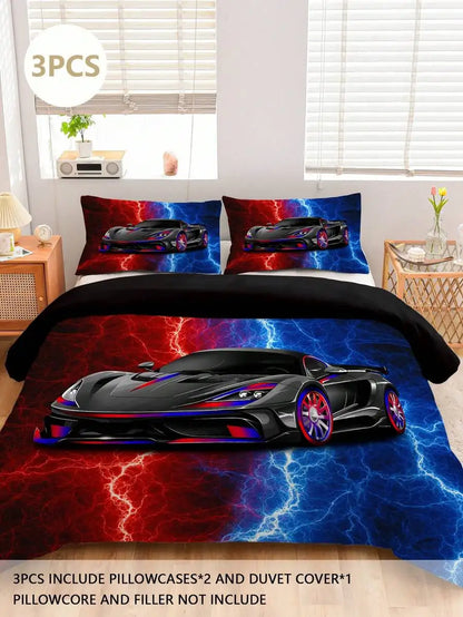 Duvet Cover 3-Piece Bedding Set with 3D Sports Car Print