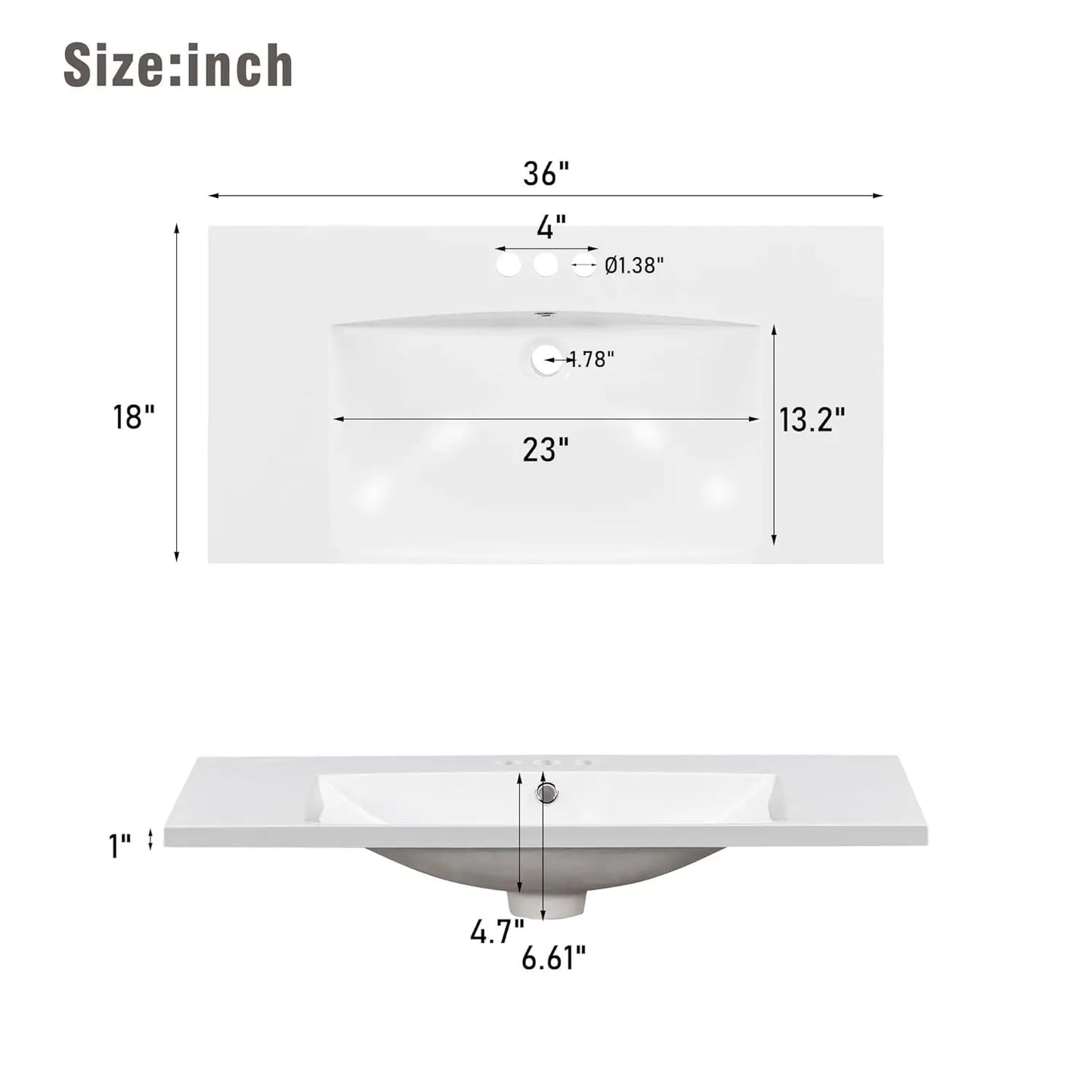 36in Free Standing Bathroom Vanity with Ceramic Sink