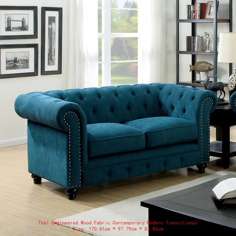 Contemporary Loveseat, Button-Tufted, Rolled Arms