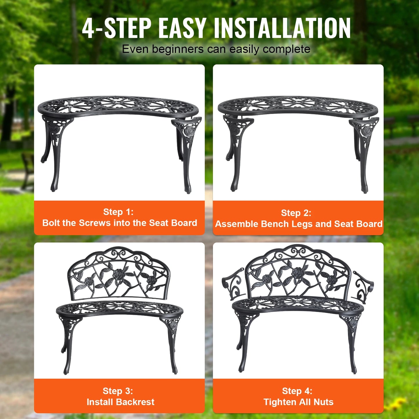 Outdoor Bench Wooden or Metal Garden Bench