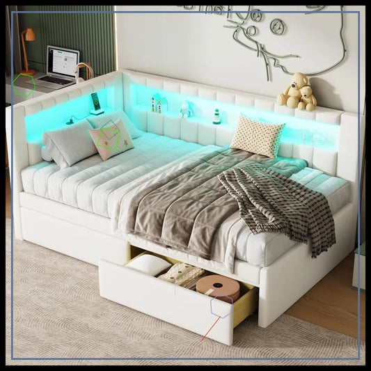 Modern Upholstered Platform Bed Frame with USB Ports & Storage Drawers