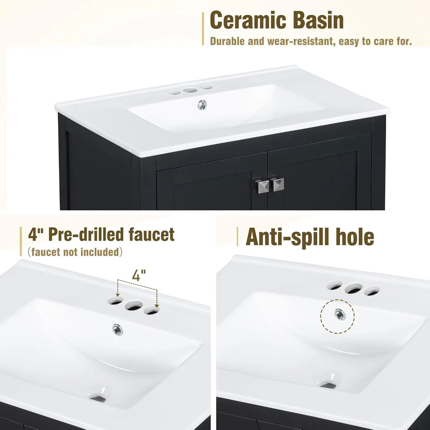60" Double Sink Bathroom Vanity, Solid Wood Cabinet Storage Drawers
