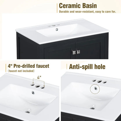 60" Double Sink Bathroom Vanity, Solid Wood Cabinet Storage Drawers