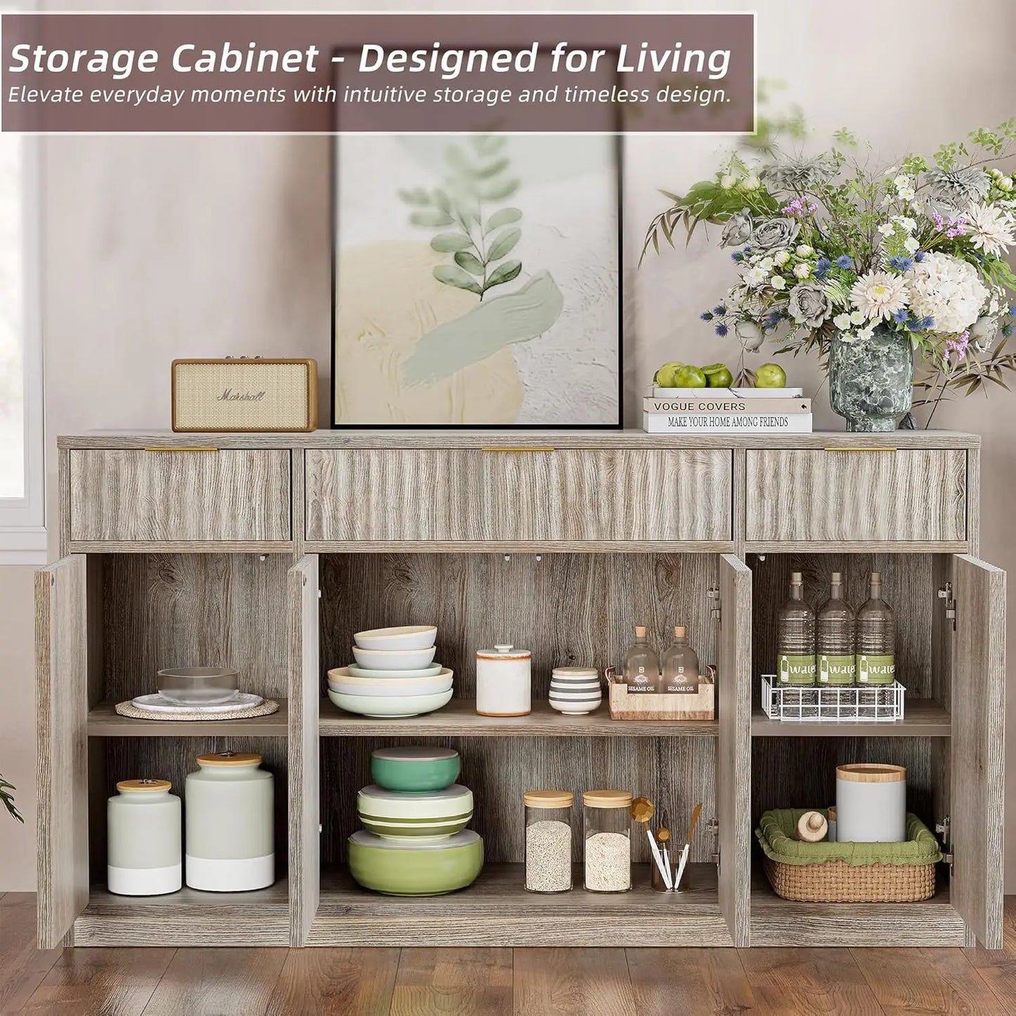 Large Fluted Buffet Cabinet with Storage