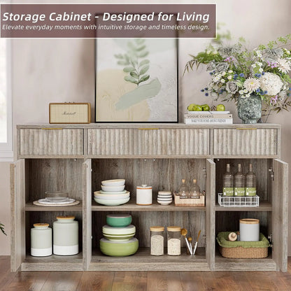 Large Fluted Buffet Cabinet with Storage