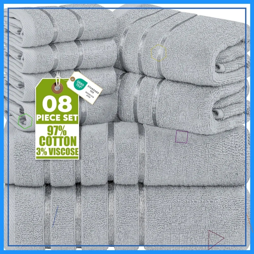8-Piece Luxury Viscose Stripe Towel Set