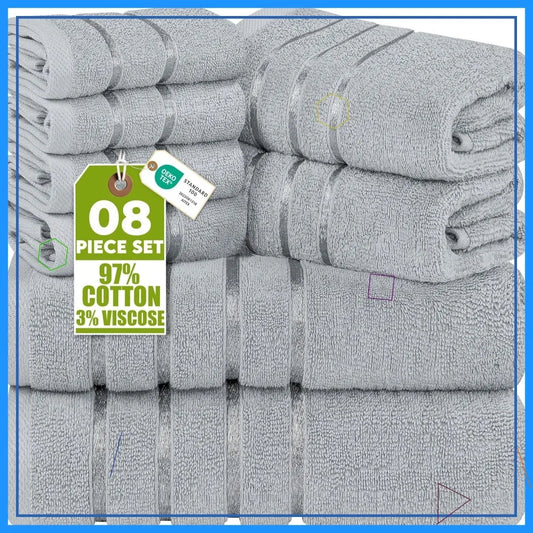 8-Piece Luxury Viscose Stripe Towel Set