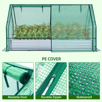 8x4ft Galvanized Raised Garden Bed with Greenhouse Cover