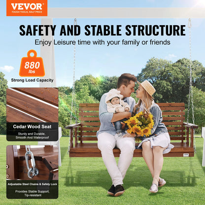 Wooden Porch Swing With Cup Holder/Console