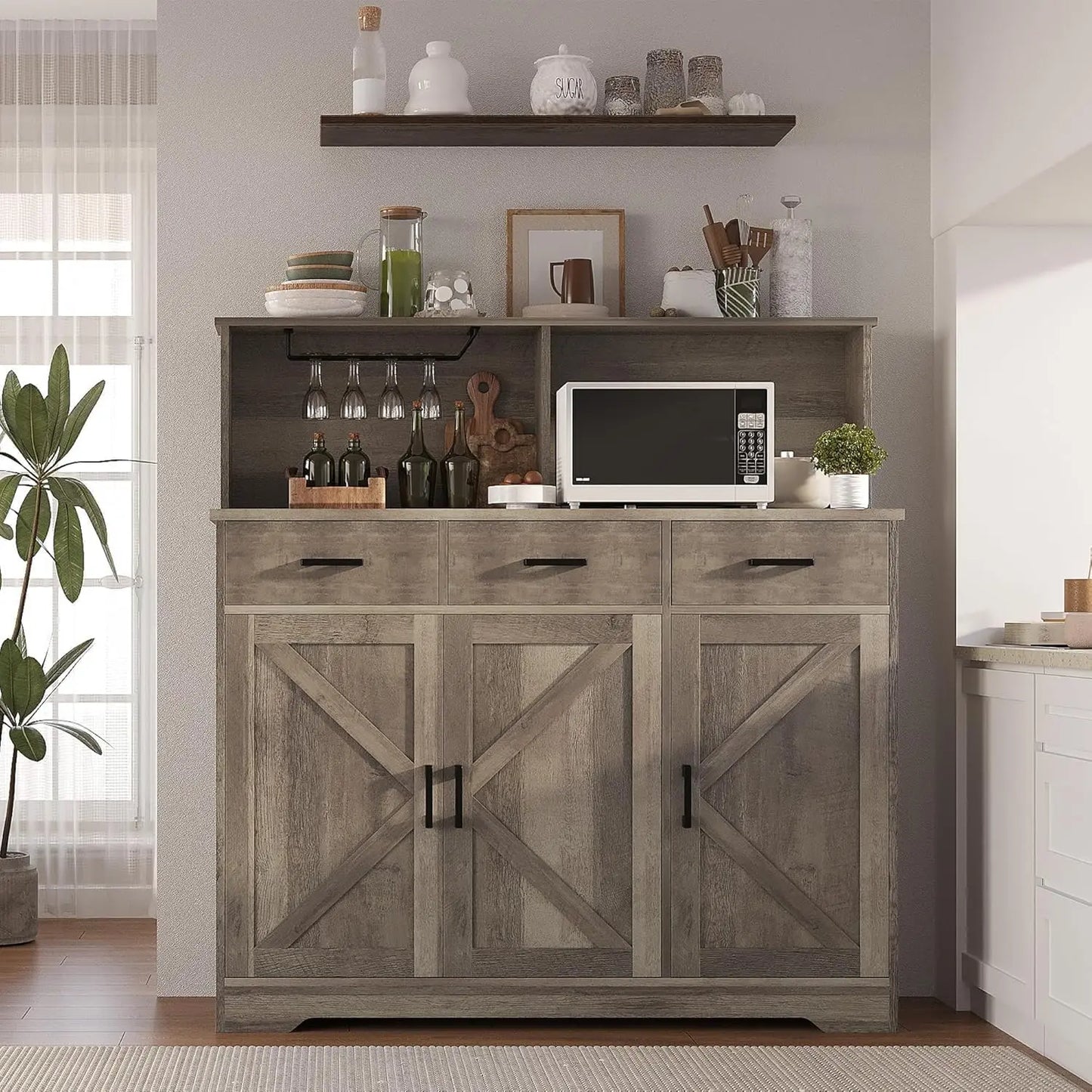 Buffet Cabinet with Storage, Coffee Bar, with 3 Doors, 3 Drawers