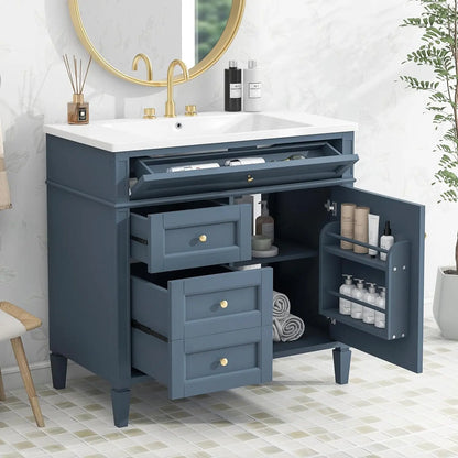 Solid Wood Bathroom Vanity with Soft-Close Doors & Tip-Out Drawer